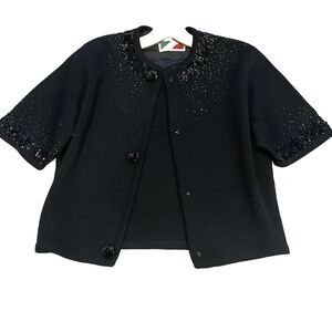 Retro Vintage Wool Sequin Knit Cardigan Glam Womens 10 Formal Short Sleeves